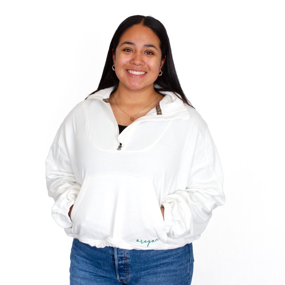 Ducks Spirit, Summit, White, Pullover, Polyester Blend, Women, Cream, Oregon script, Pocket, Vintage, Crop, 1/4-zip, Sweatshirt, 838528